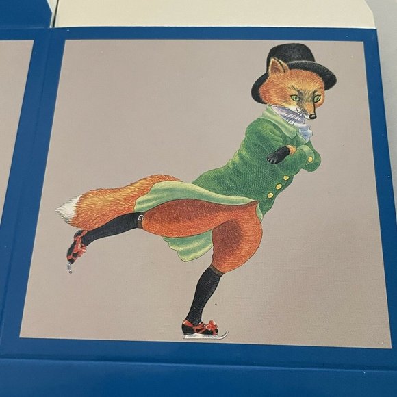 Vtg Nos Victorian Ice Skating Animal Gift Box - Picture 5 of 10